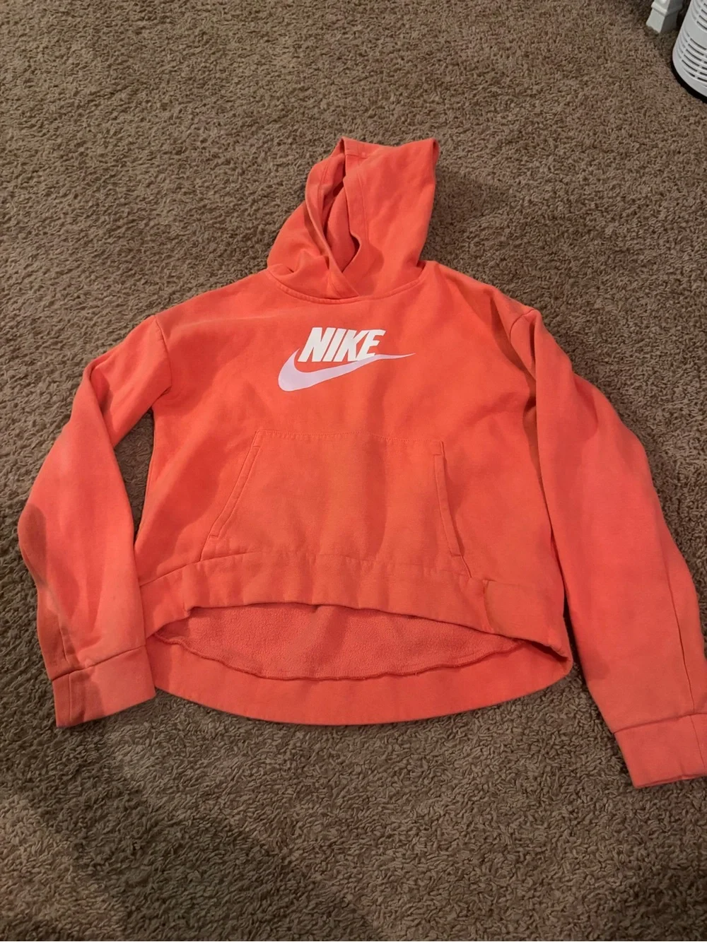 Nike Women's Coral-Orange Cowl Hoodie with White Logo